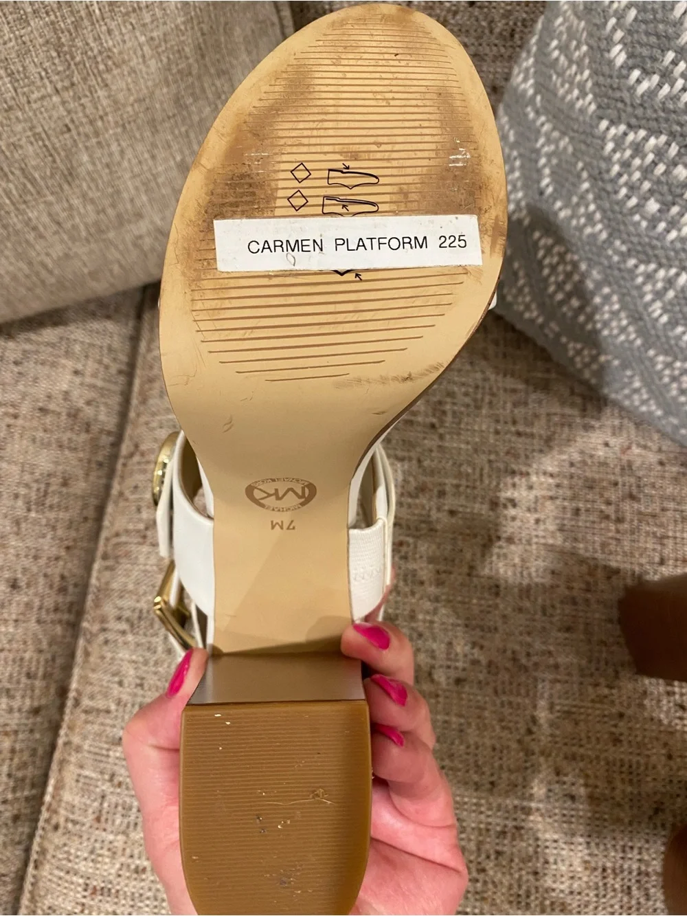 Michael Kors White Platform Block Heel Sandals with Brown Wood-Look Sole